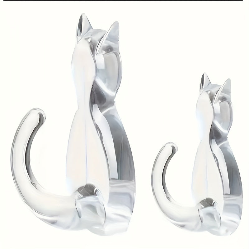 2 Cute Cartoon Cat Adhesive Hooks for Coats, Towels, Shower Curtains - Strong, Transparent, No-Damage - Ideal Bathroom Decor