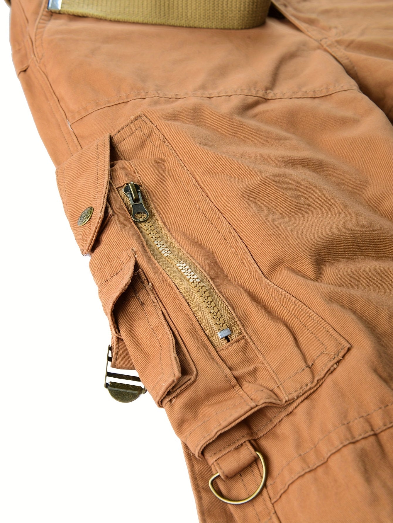 Men's vintage heavy-duty cotton cargo pants with multiple pockets, zipper fly, and loose fit for all-season work wear.