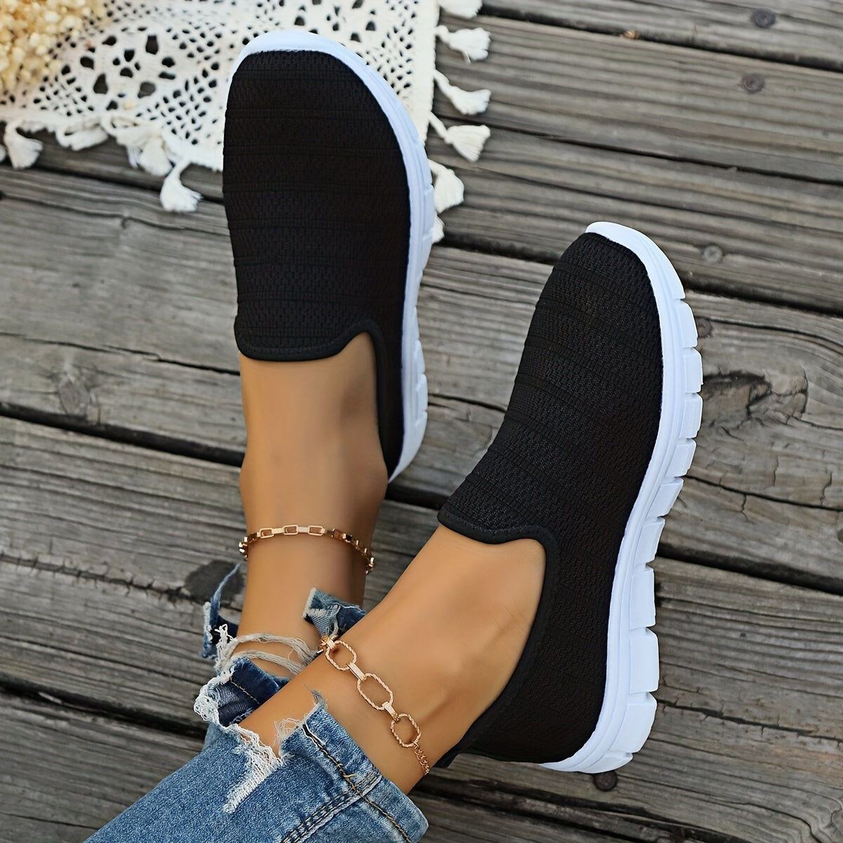 Women's Breathable Slip-On Casual Sock Sneakers, Lightweight Outdoor Sports Shoes in plus size.