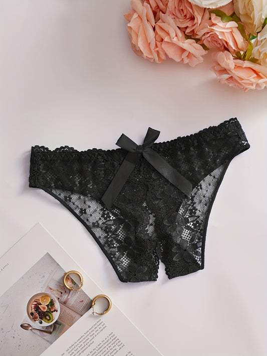 See-through lace crotchless briefs for women's sexy lingerie.