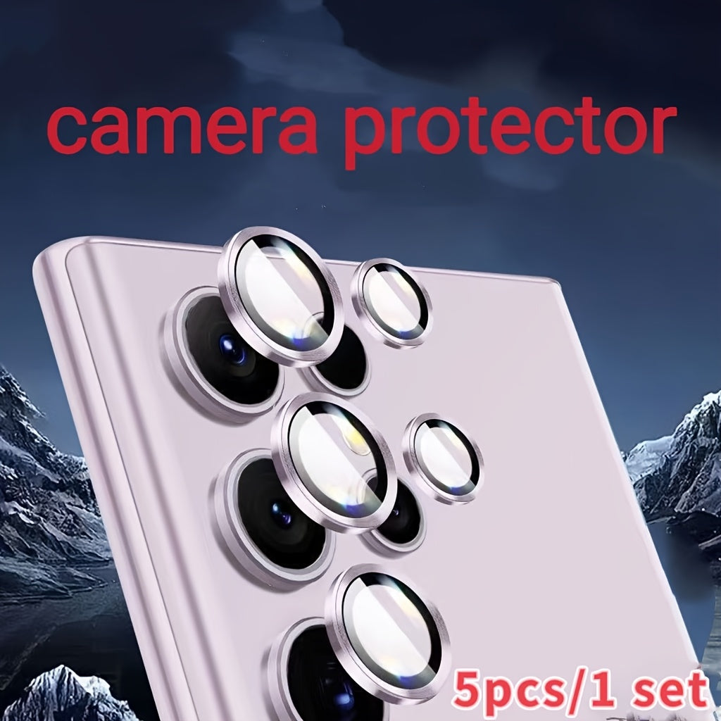 Camera protector rings for various Samsung devices in the A and S series, designed to protect camera lenses.