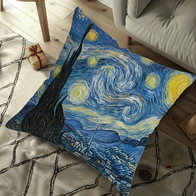 Van Gogh Starry Night Pillowcase: Soft & Cozy, Double-Sided Design - 44.96x44.96 cm, Ideal for Home Decor and Events. (Insert Not Included)