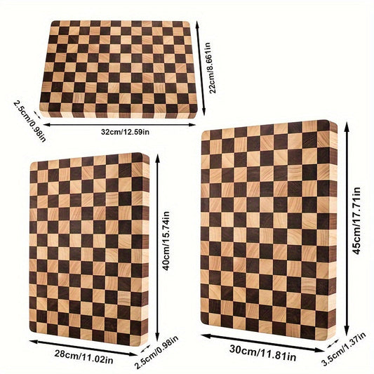 Large Vintage-Inspired Wood Cutting Board with Checkered Butcher Block Design - Thick and Food-Safe Chopping Board for Kitchen Use