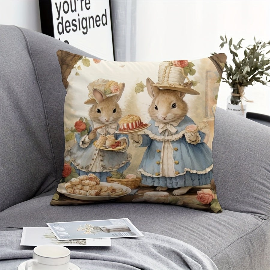 Rabbit Print Throw Pillow Cover made of soft polyester, with zip closure. Machine washable. Perfect for home and car decor. Pillow not included.