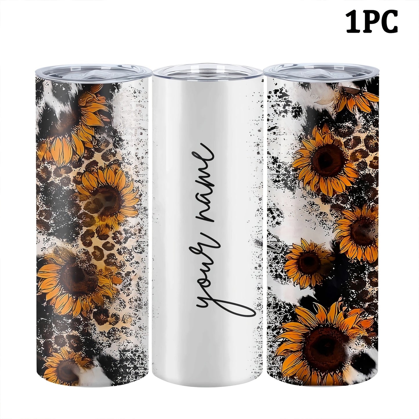 Customized sunflower stainless steel water bottle, 20oz with lid and straw, BPA-free, shatterproof, machine washable, perfect for outdoor travel and Valentine's Day gift.