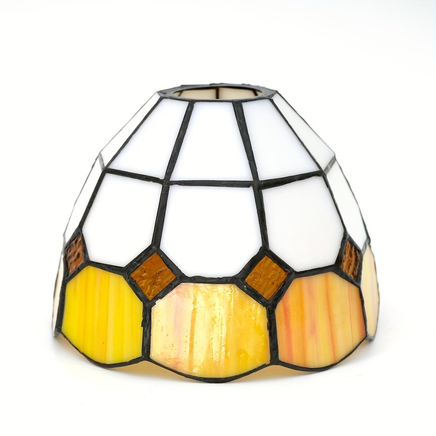 This 6-Inch Leaf Pattern Handcrafted Stained Glass Lamp Shade is an artisan crafted decorative piece perfect for pendant and wall lighting fixtures. Suitable for ages 14 and up, this lampshade does not include any battery or wireless features.