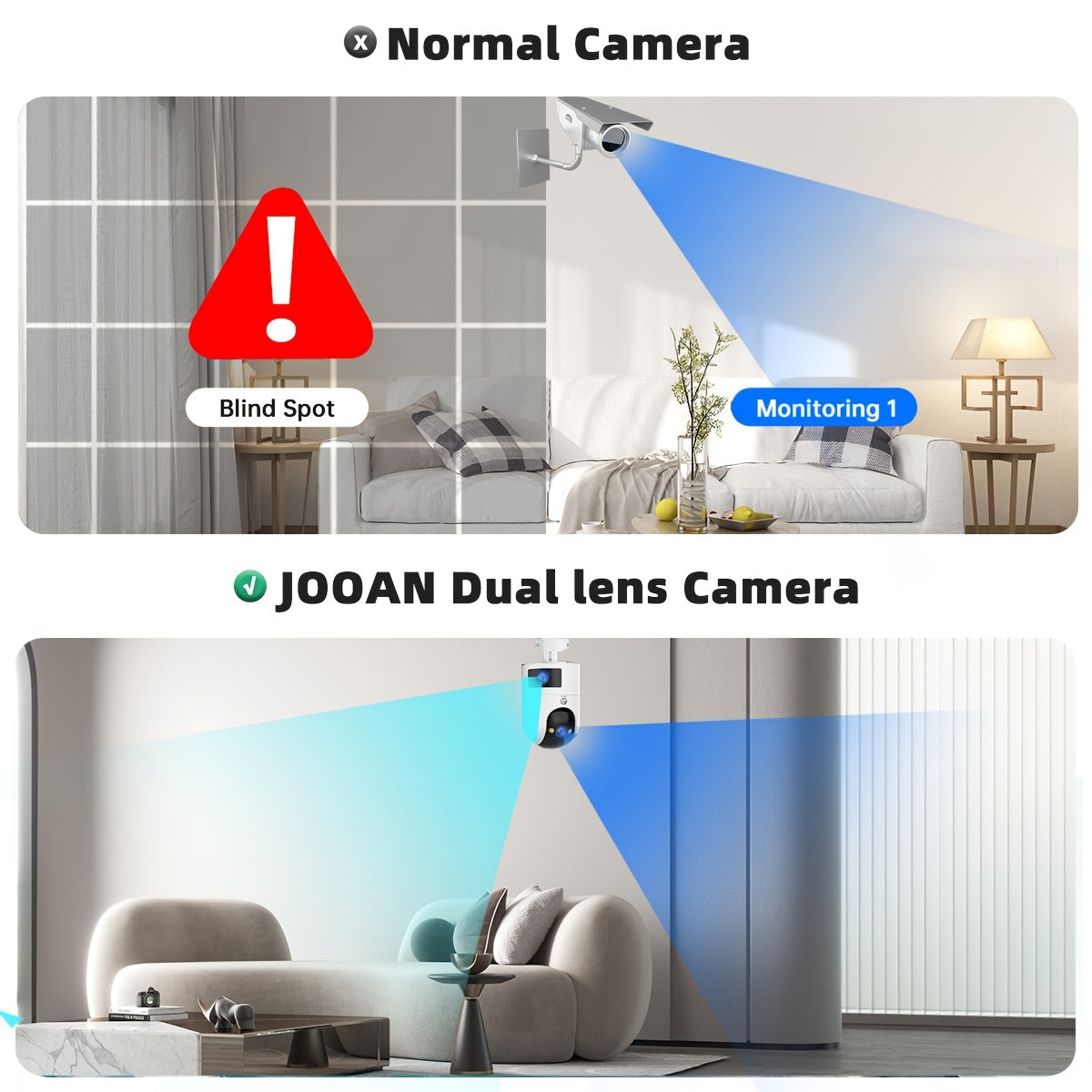 Introducing the JOOAN 1296p FHD PTZ Camera, a state-of-the-art security monitor equipped with dual-lens technology, 2-way audio, auto-tracking, wall hanging capabilities, smartphone app control, and both 2.4G and 5G WiFi compatibility. This camera is USB