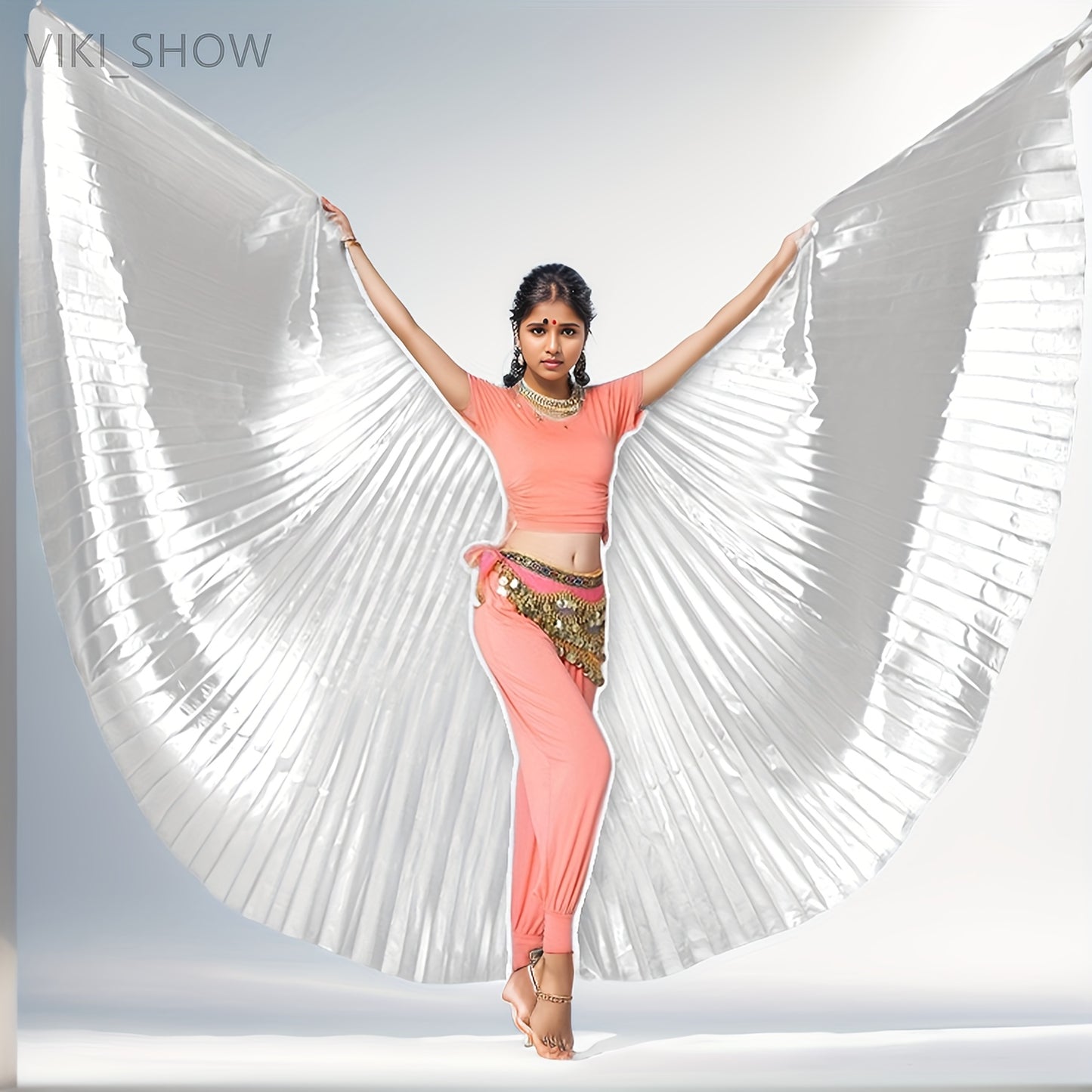 Golden Butterfly Wings Belly Dance Costume with 360° cape, telescopic sticks included. Fits height 61-69.