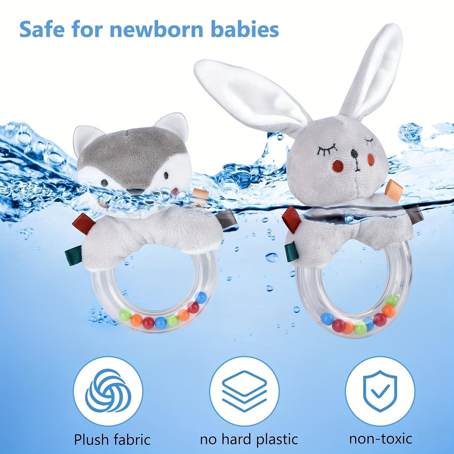 Soft hand bell grip rocking bed pleated squeaky baby rattles for newborns, perfect for babies 0-6 months. Ideal travel accessories for babies 0-3 months and beyond. Suitable for 3, 6, 9, and 12 months old babies.