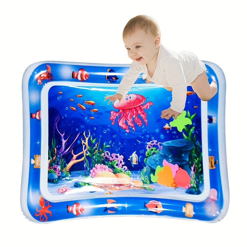 Inflatable Jellyfish Play Mat featuring underwater theme with sea creatures, promotes motor skills and interactive fun learning, made of durable PVC material.