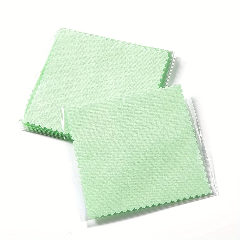 Pack of 50 pieces of 8x8cm White Gray Blue Green rose Polish Polishing cloth in Silvery Color for Cleaning and Polishing Jewelry Tools. Soft and Clean Wiping Cloth for Silvery Jewelry.