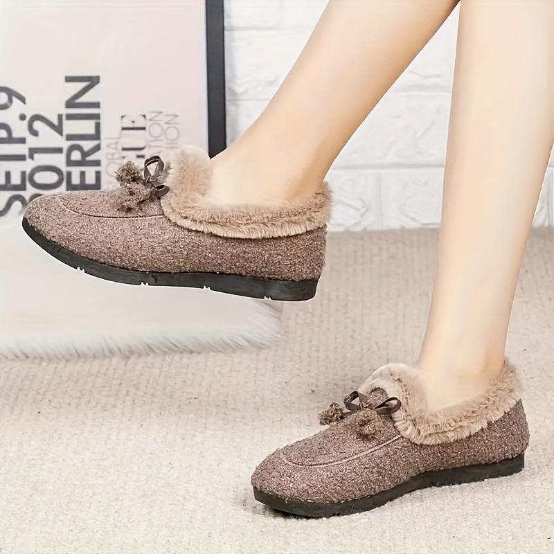 Women's slip-on loafers with non-slip, warm qualities, cozy back, ideal for home use, elegant and stylish.