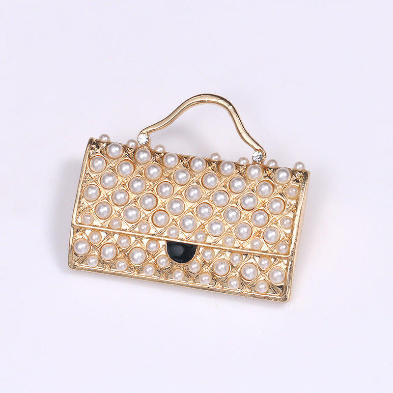 Elegant Bag-Shaped Brooch Pin with Enamel - A Stylish Korean Fashion Accessory for Women's Suits & Dresses, SKEDS