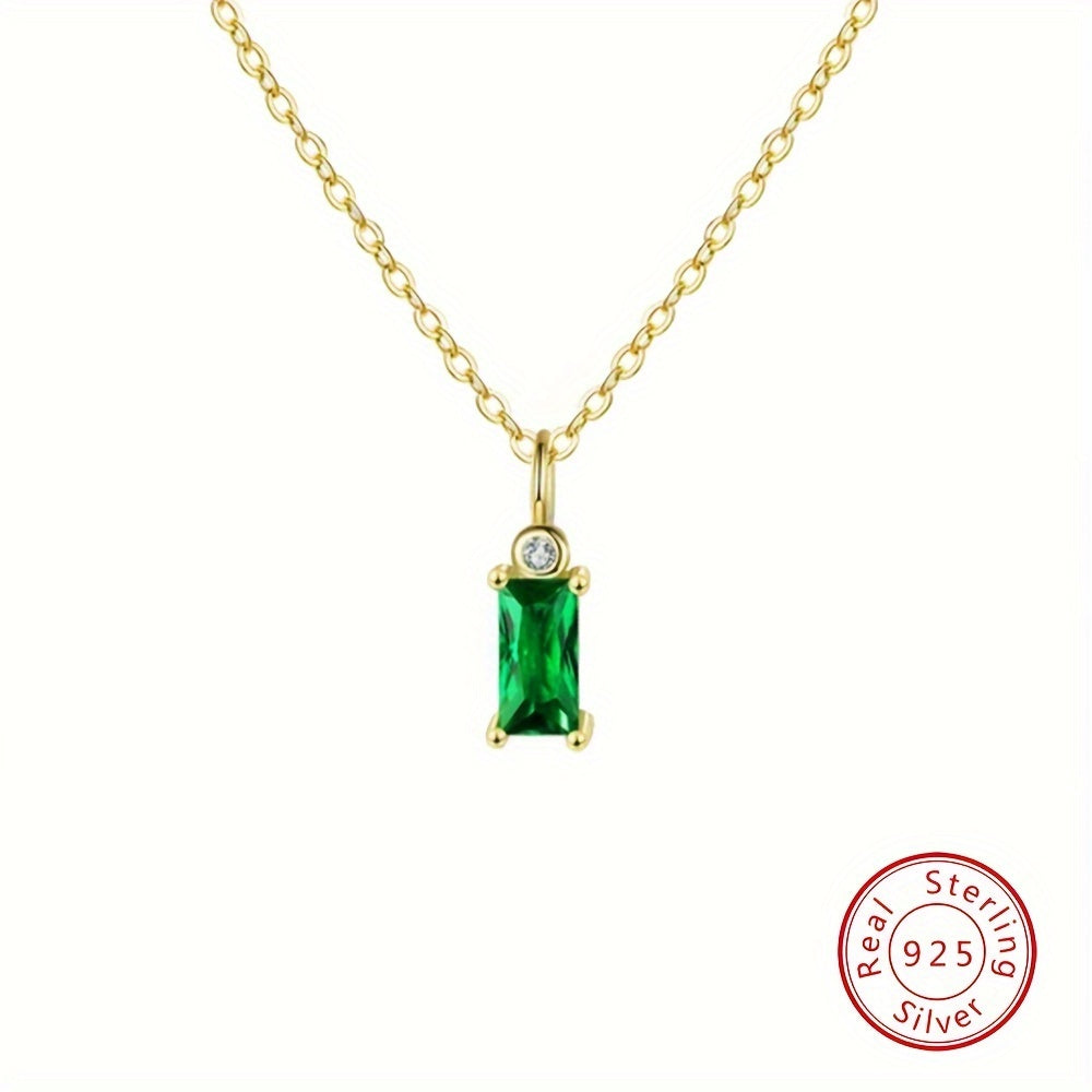 Green Zirconia Pendant Necklace in 925 Sterling Silver for Women, Perfect for Mother's Day or Anniversary Gift.