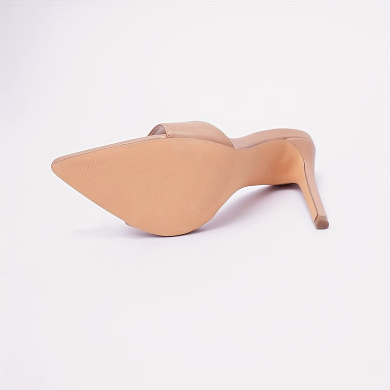 Solid color high heels with point toe and slip-on style for women.