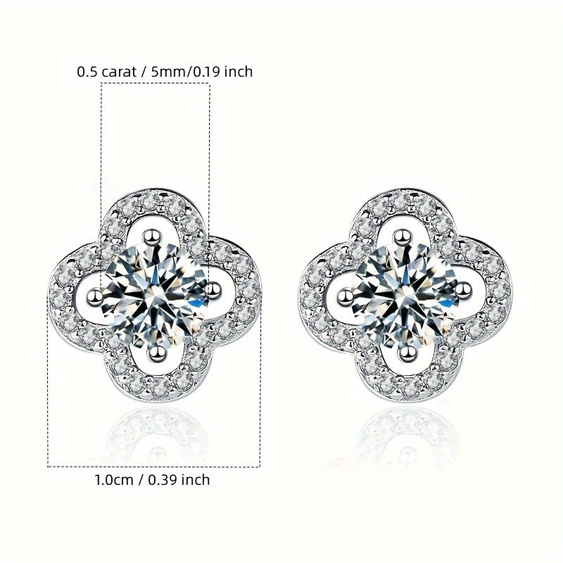 4-piece Moissanite Jewelry Set featuring 925 Sterling Silver Earrings, Necklace, and Ring in a Lucky Flower Design. Perfect for complementing daily outfits and a dainty Christmas gift for your loved one.