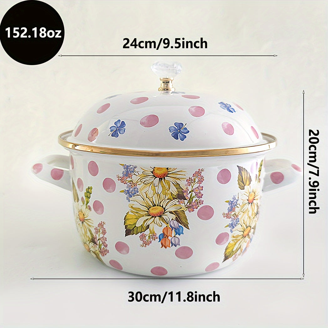 One-piece Enamel Thickened Double Ear Soup Pot, High-temperature Resistant Stew Pot suitable for Electric Stove, Gas Universal, and Kitchenware, Essential for Home Kitchens.