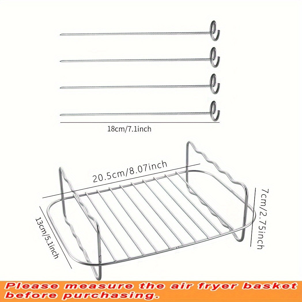 Кебабная решетка с шампурами из нержавеющей стали для аэрогриля, фритюрницы, скороварки - прямоугольная барбекю-стойка, идеальная для контакта с продуктами, использования в дегидраторе, приготовления и охлаждения с аксессуарами для аэрогриля.