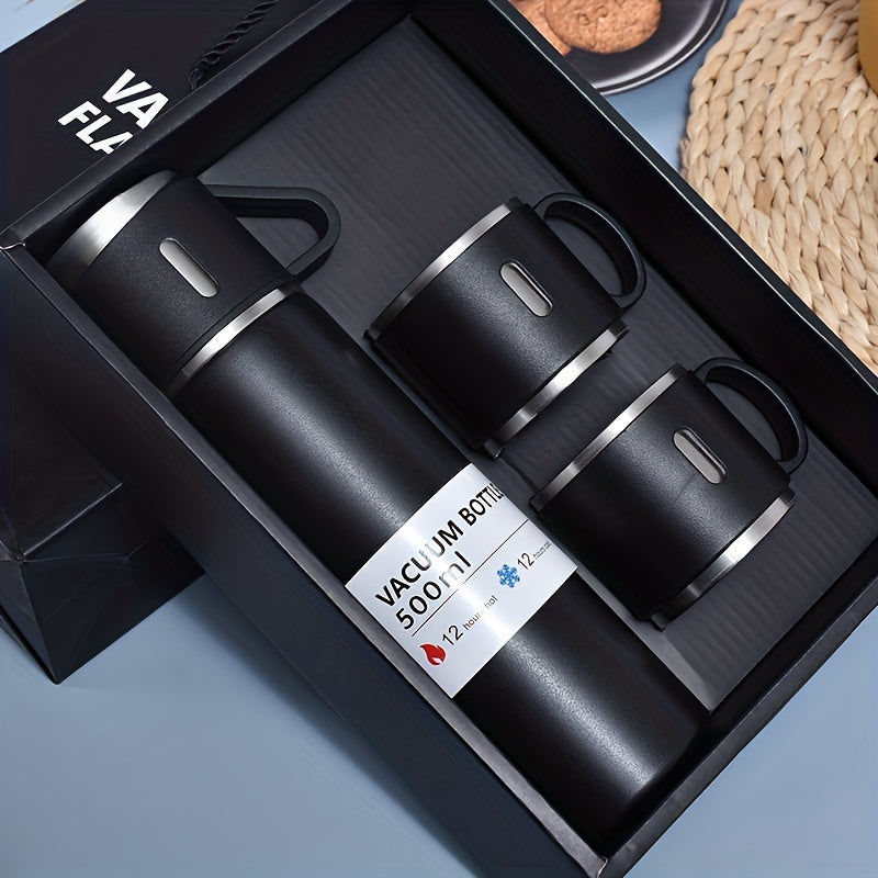 Stainless Steel Vacuum Insulated Bottle Set, 500ml capacity, ideal for hot and cold beverages, sports, and leisure.