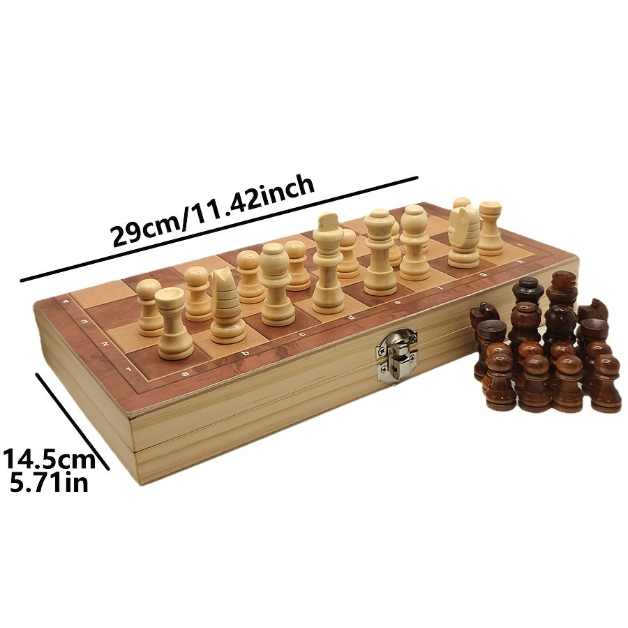 3-in-1 board game includes chess, checkers, and backgammon. Lightweight wooden board for adults. Ideal for travel.