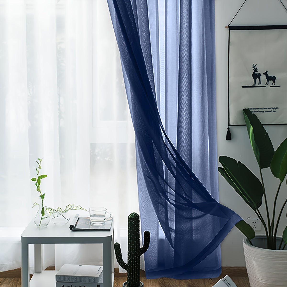 One pack of contemporary semi-sheer polyester curtains with rod pocket window panels. These machine washable cordless Trilon fabric curtains are perfect for adding a romantic touch to your living room or bedroom decor. The knit weave design adds a