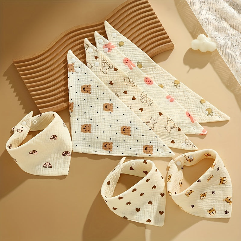 6-Pack of Wheat-colored Cotton Muslin Baby Bibs with Snap Closure, Soft and Absorbent Saliva Cloths, Made from Non-Waterproof Woven Fabric - Perfect for Home and Travel.