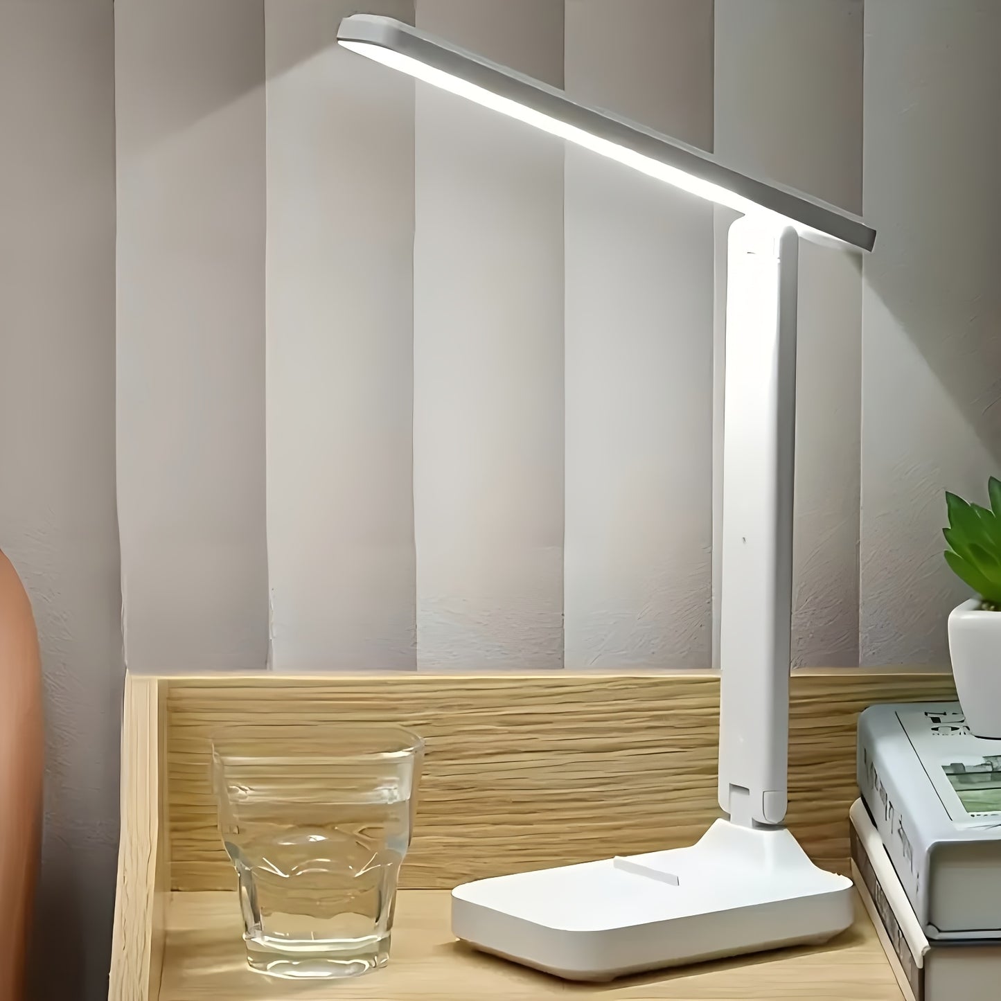 High-Brightness LED Desk Lamp with 3-Color Temperatures, Touch Control, Foldable Design, USB Rechargeable, Adjustable Arm, Plastic Construction - Ideal for Reading, Office, and Bedroom Use.