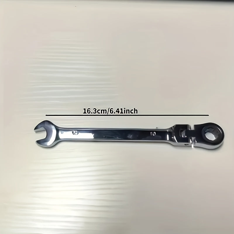 Adjustable ratchet wrench with metric sizes for home, auto, and bike repairs, made of chrome vanadium steel with 73-tooth design.