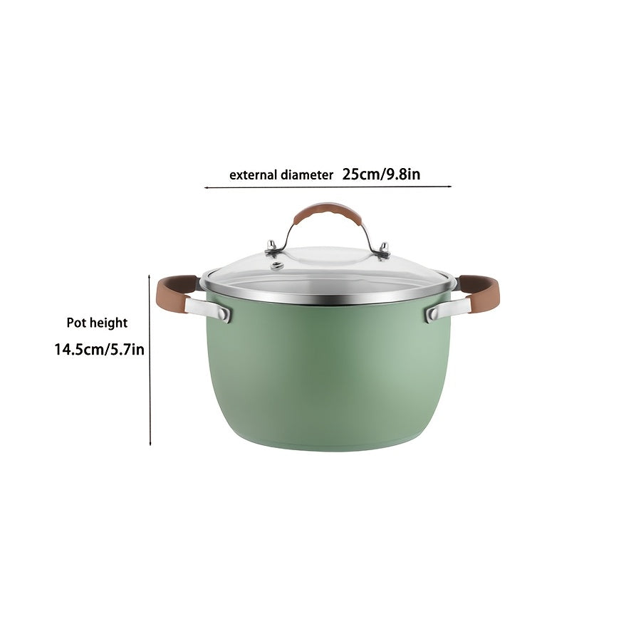 A set of two Stainless Steel Cooking Pots, featuring a Silicone Double Ear design for easy handling. The set includes one Pot and one Pot Lid, both equipped with Silicone Handles and Rivet Reinforcement for added durability. These pots are designed to be