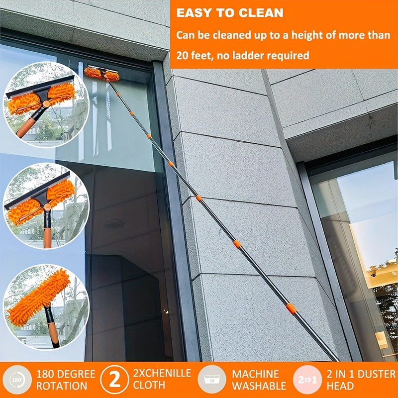 Multipurpose Chenille Microfiber Window Cleaning Set with Adjustable Stainless Steel Handle - Gentle yet Effective for Windows, Walls, and Outdoor Surfaces