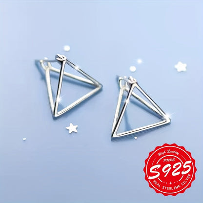 These unique women's earrings feature a hollow three-dimensional geometric triangle design crafted from S925 sterling silver. The neutral style makes them suitable for multiple occasions, and they are a must-have gift option. These creative and