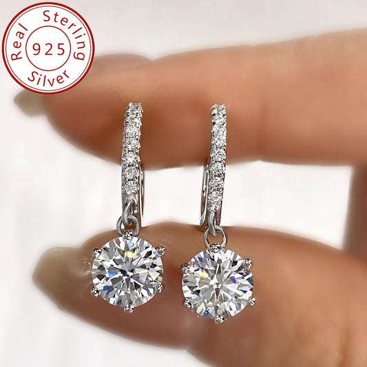 Mozan: 1CT*2pcs=2CT (Silvery Weight Approximately 2.6g) Beautiful 1CT Moissanite Earrings Perfect for Weddings, Made of 925 Pure Silver with Six-Claw Design. A Sparkling Valentine's Day Gift or Luxury Bride Jewelry. The Ultimate Gift for Your Loved One