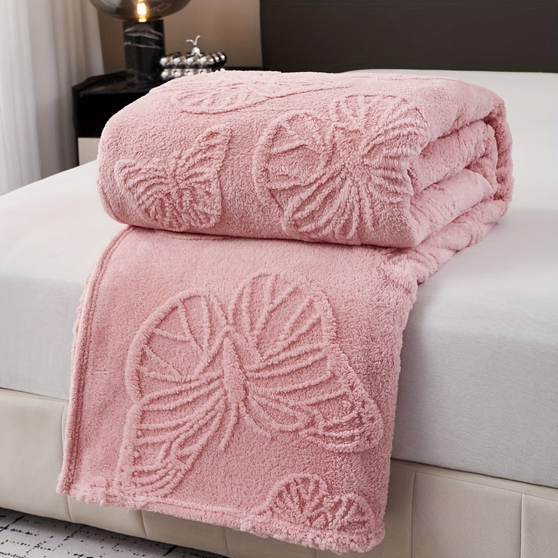 1 piece of Taffeta Solid Color Jacquard Blanket - Multifunctional Butterfly Pink Throw Blanket for Bed, Sofa, or Couch