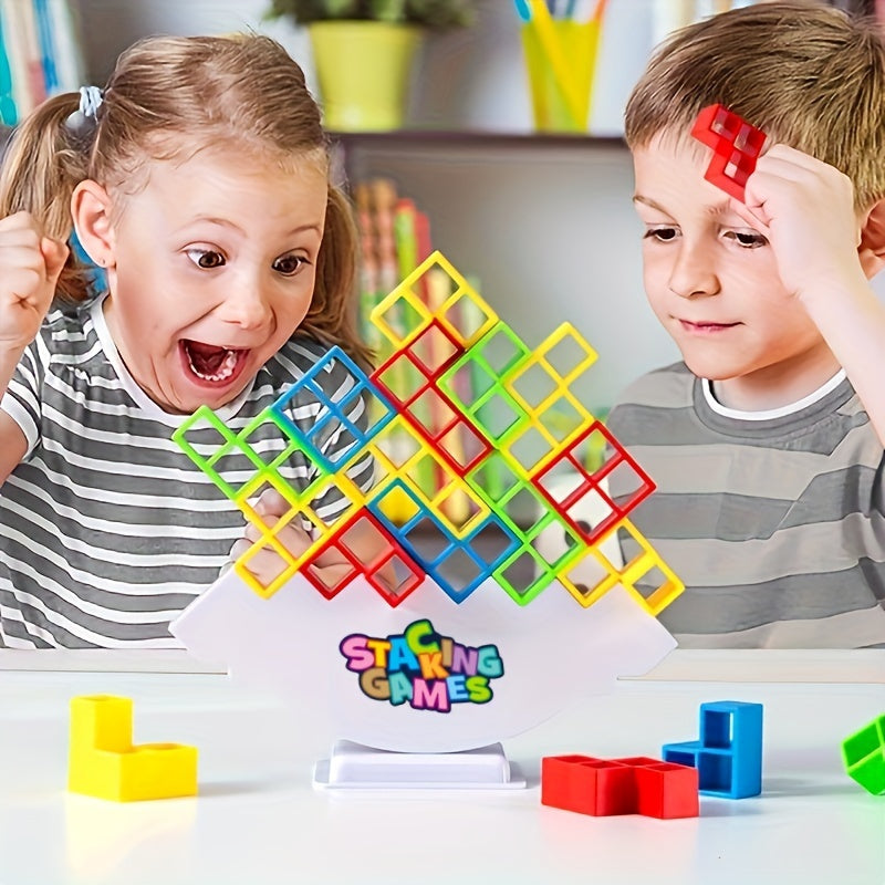 Wooden Block Stacking Game, Ideal for Family Game Nights and Kids' Parties, Strategic Tabletop Fun