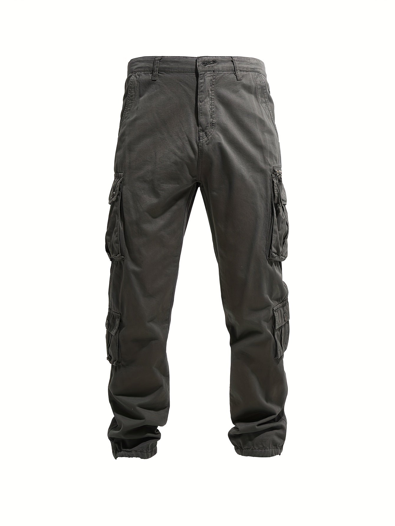 Men's plus-size cotton work pants with 8 pockets, ideal for outdoor activities like hiking, camping, and fishing.