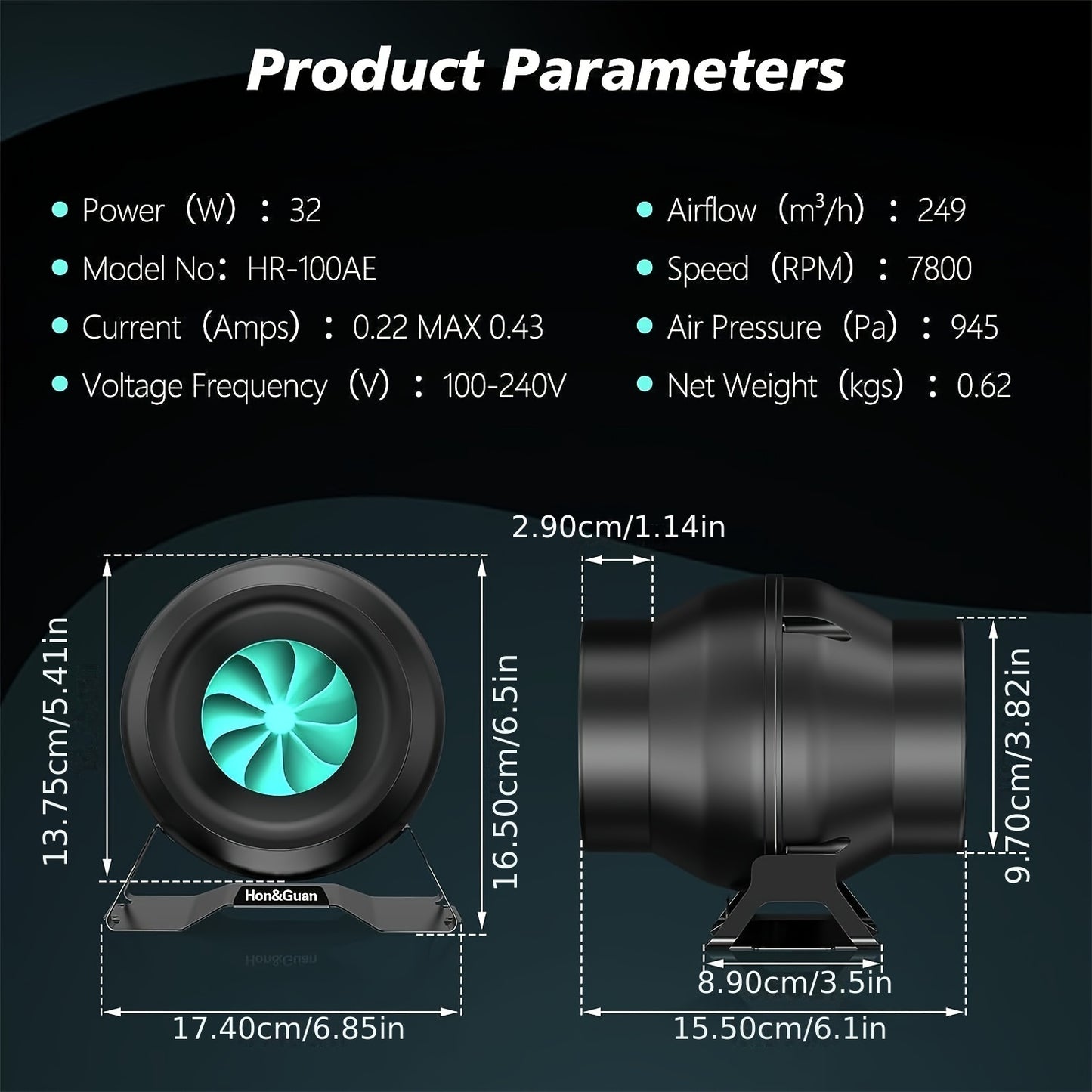 1 piece 10.16 cm inline EC motor duct fan with variable speed controller for ventilation, exhaust fan for heating, cooling booster, grow tents, hydroponics (146 CFM)