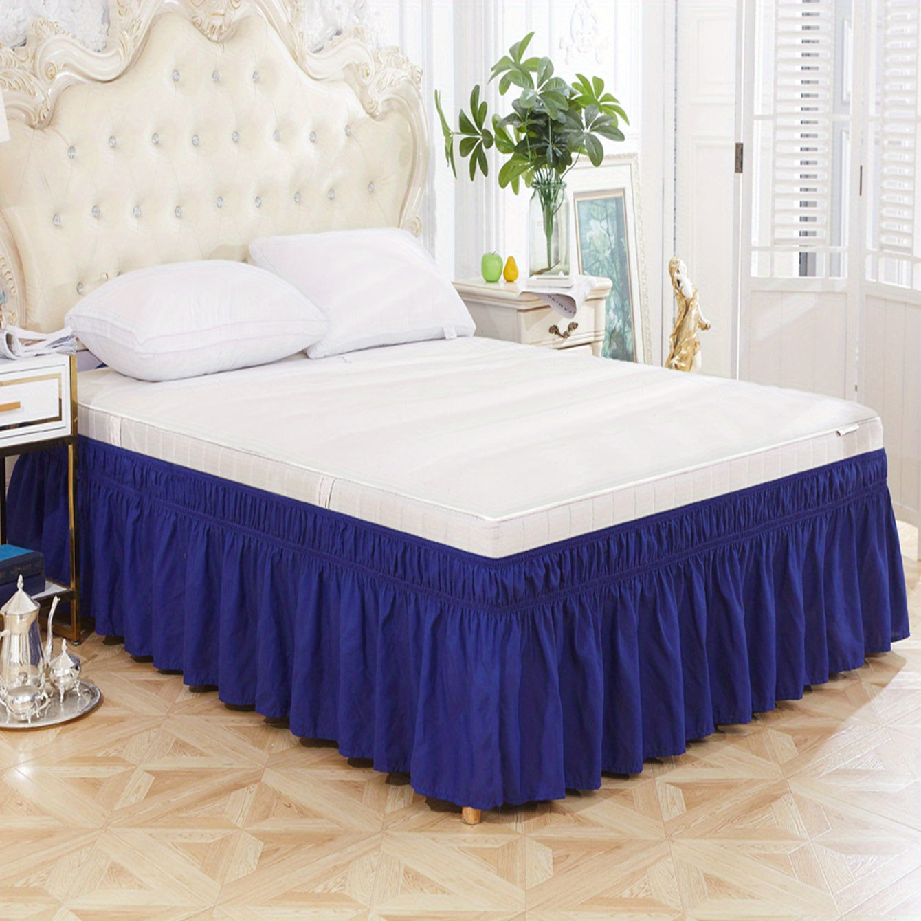 Elastic Bed Skirt in Pure Color, Soft Bedding Supplies, Lotus Leaf Edge Design for Comfortable and Durable Use in Bedroom or Guest Room. Skin-friendly Material.