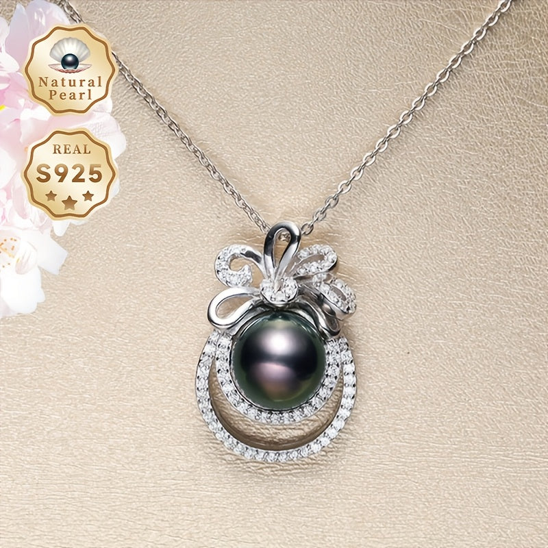 Stunning Pearl Pendant Necklace for Women - Featuring 9-10mm Large Round Black Pearls, Crafted in S925 Silver with Included Gift Box - Ideal for Both Everyday Wear and Special Events, Beautiful Pearl Necklace with Polynesian Influence, Made with Natural