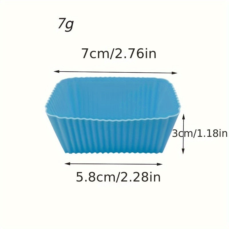 Reusable non-stick silicone baking cups for muffins and cupcakes, sold in packs of 12 or 24.