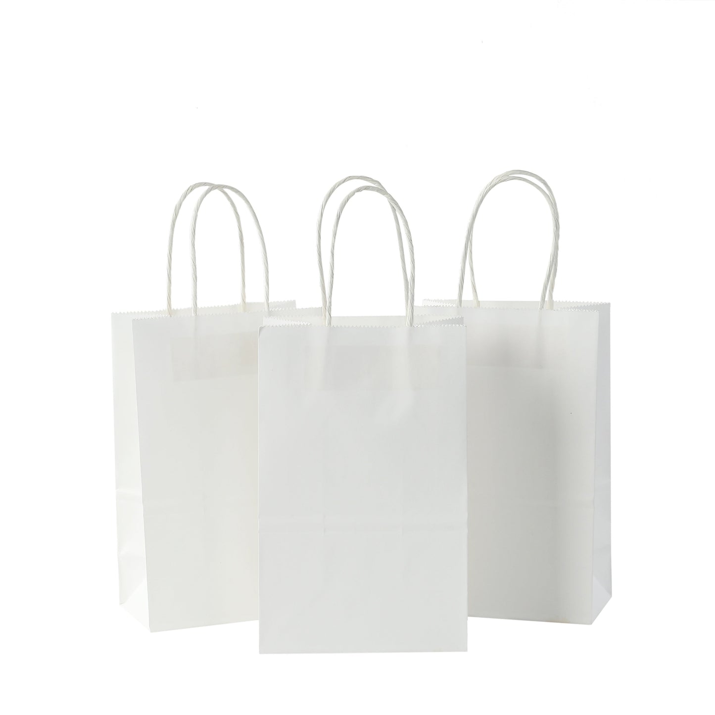 White Kraft Paper Tote Bags with Handles - Set of 100, Ideal for Food Take Out, Gift Wrapping, Kitchen Essentials, and Home Organization