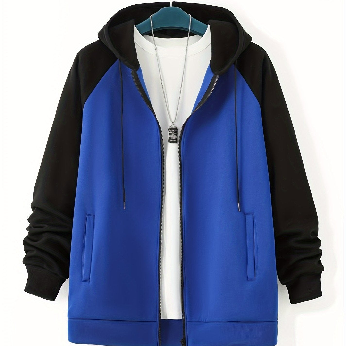 Best selling men's plus size full zip hoodies with color block design and drawstring long sleeves.