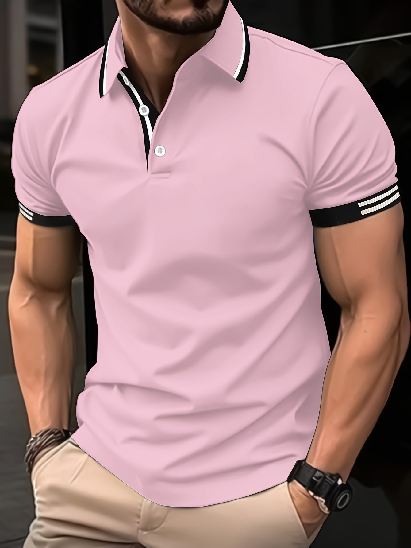 Men's striped polo shirt, comfortable and breathable casual style.