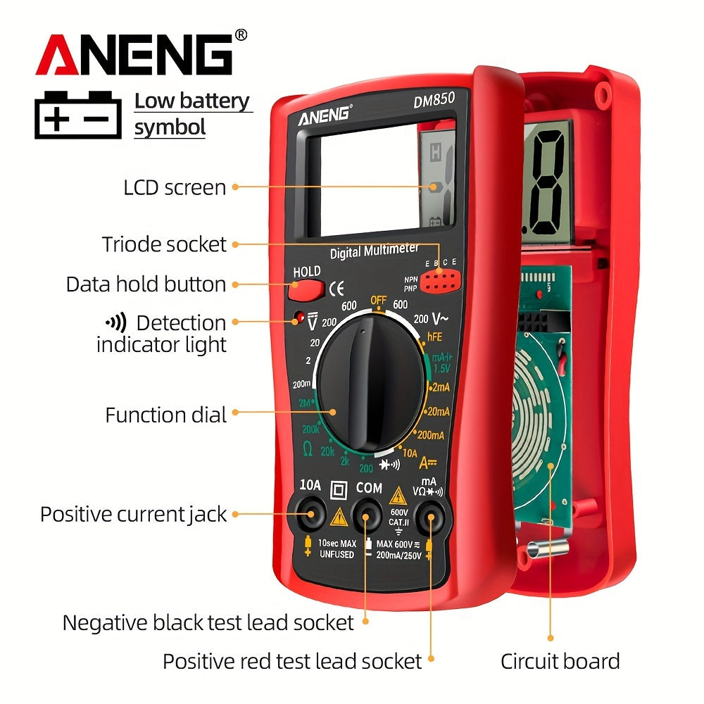 ANENG DM850 Digital Multimeter: Professional, Automatic, 1999 Counts, AC/DC Voltage Tester, Ohm Current Ammeter Detector.