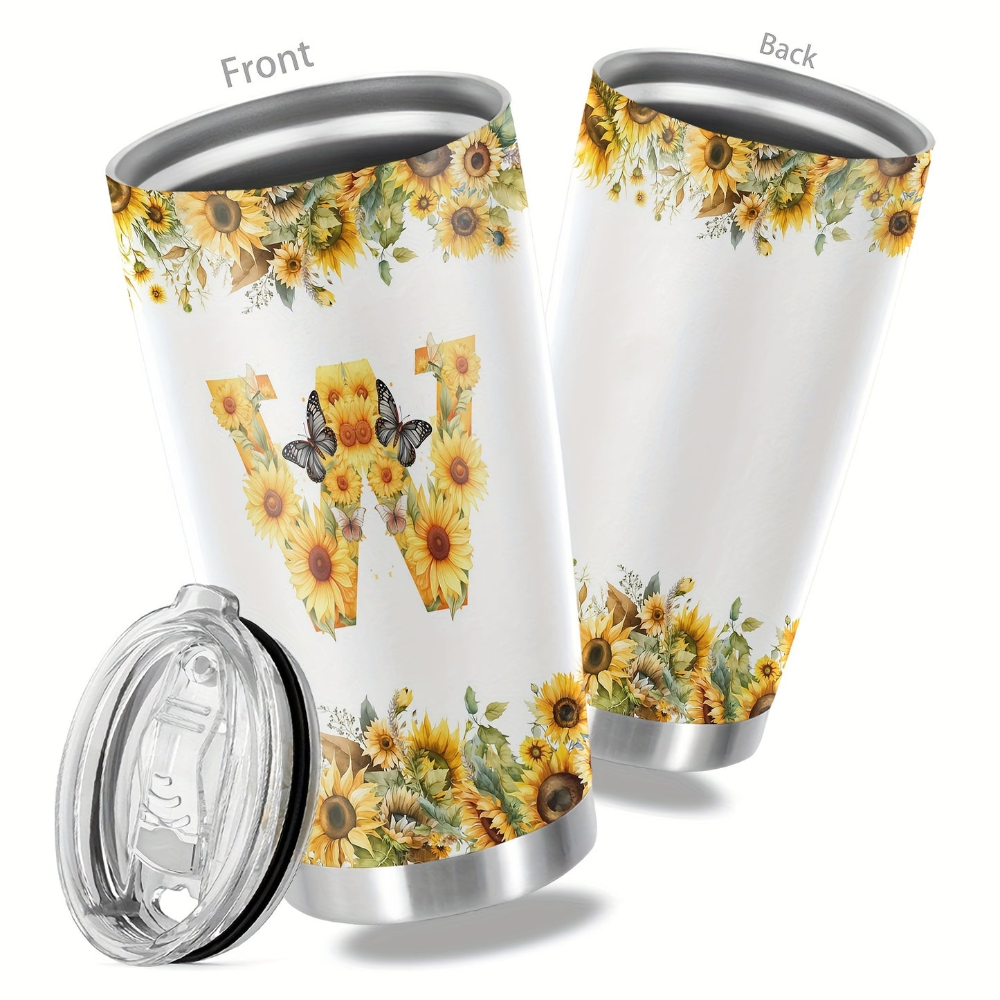 20oz Floral Initials Travel Mug - Double-Walled Tumbler for Women - Ideal Gift for Various Occasions.