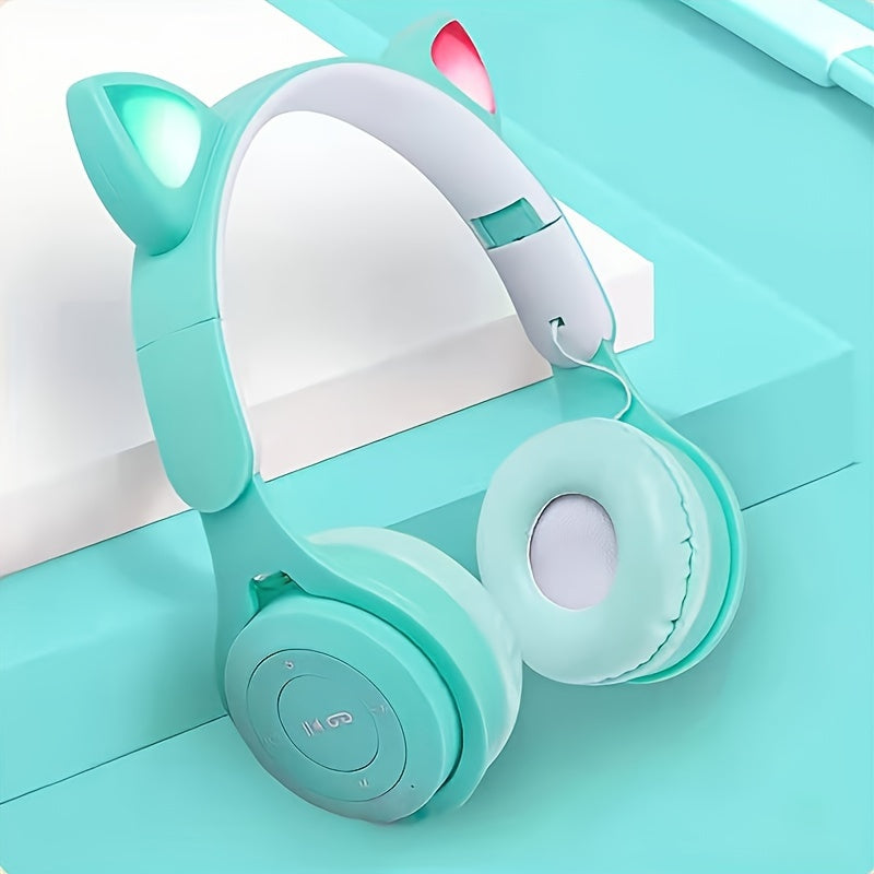 Wireless headphones with gradient color LED light cat ears