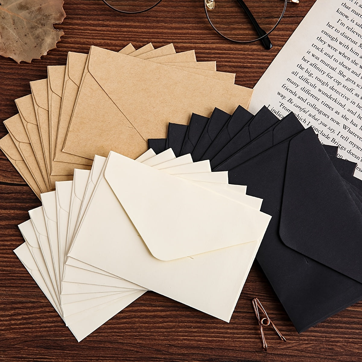 50 Vintage Square Mini Envelopes, Self-Sealing Kraft Paper Holders for Greeting Cards, Ideal for Thanksgiving & Everyday Use