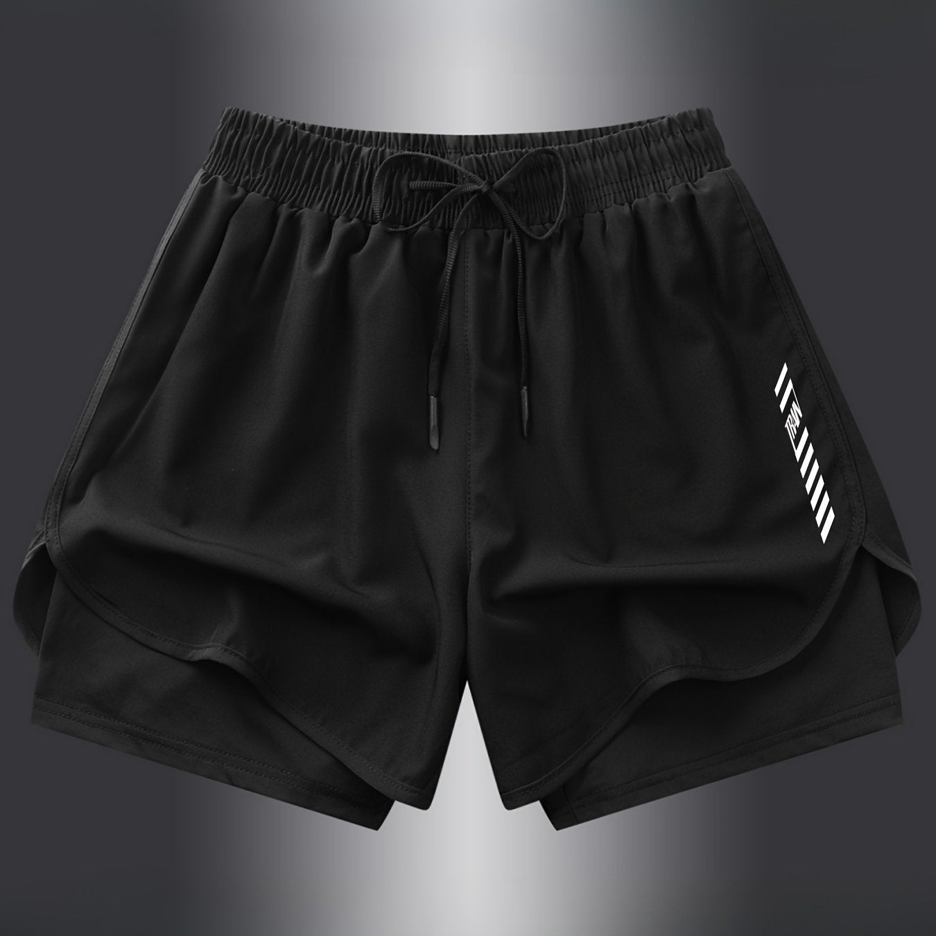 Stretchy, non-see-through men's athletic shorts with a fashionable 2-in-1 design for gym and running, machine washable.