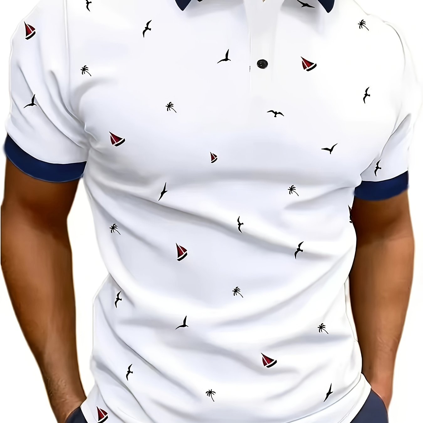 Men's premium 3D digital print golf polo shirt with lapel collar, knit fabric with stretch, all-over print design, regular fit - 100% polyester