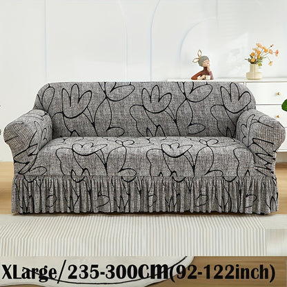 Bohemian Rabbit Print Stretch Sofa Cover with Skirt, Elastic, Machine Washable, Dustproof Slipcover for Sofas, Suitable for Living Room Decor.