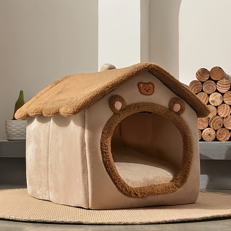 Cute Cat Pet House, washable and detachable, warm for winter, comfy for cats and dogs. Affordable and high-quality.